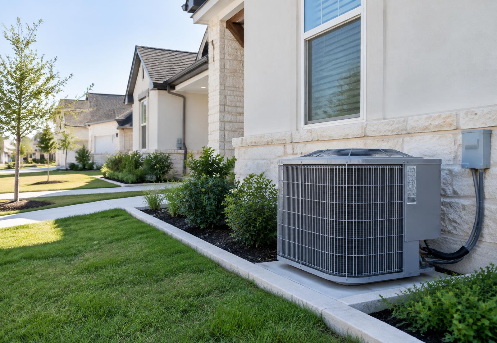 Residential air conditioning unit outside a Texas home